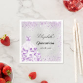 Quinceanera Silver paarse glitter Servet (Insitu)