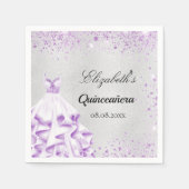 Quinceanera Silver paarse glitter Servet (Voorkant)