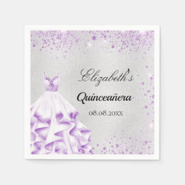 Quinceanera Silver paarse glitter Servet