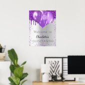 Quinceanera Silver paarse glitter welkomstballonne Poster (Thuiskantoor)