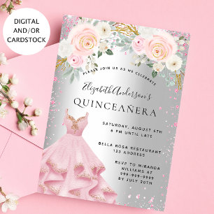 Quinceanera Silver Pink sparkles Kaart