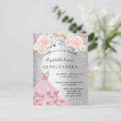 Quinceanera Silver Pink sparkles Uitnodiging Briefkaart (Staand voorkant)
