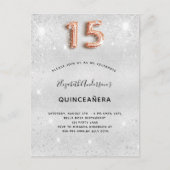 Quinceanera Silver roos goud glitsstof Uitnodiging Briefkaart (Voorkant)