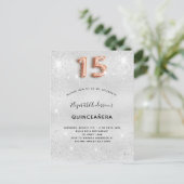 Quinceanera Silver roos goud glitsstof Uitnodiging Briefkaart (Staand voorkant)