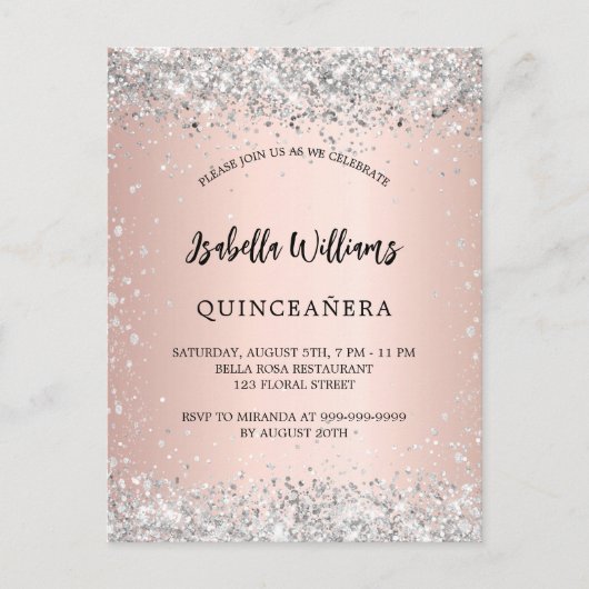 Quinceanera Silver roos gouden doornhaaien Uitnodiging Briefkaart (Voorkant)