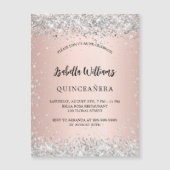Quinceanera Silver roos gouden luxe luxe Magnetische Uitnodiging (Voorkant)