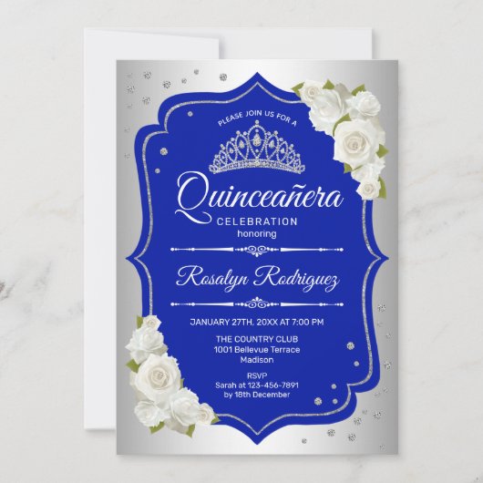 Quinceanera - Silver Royal Blue Kaart (Voorkant)