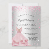Quinceanera Silver Roze jurk glitsstof Kaart (Voorkant)