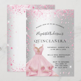 Quinceanera Silver Roze jurk glitsstof Kaart