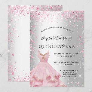 Quinceanera Silver Roze jurk glitsstof Kaart