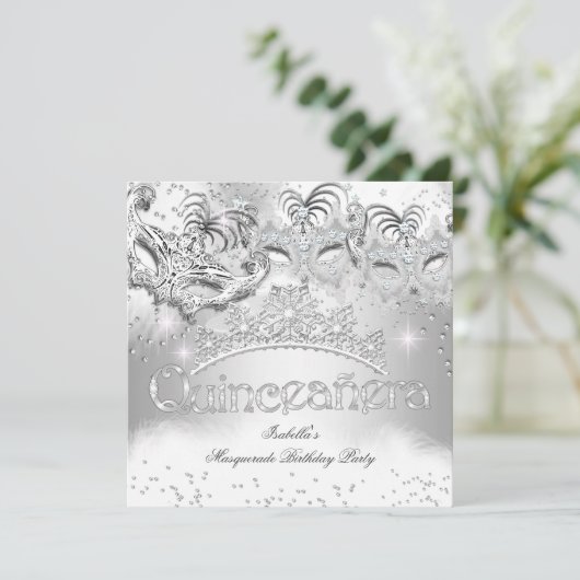 Quinceanera Silver Sparkle Masquerade Party 2 Kaart (Staand voorkant)