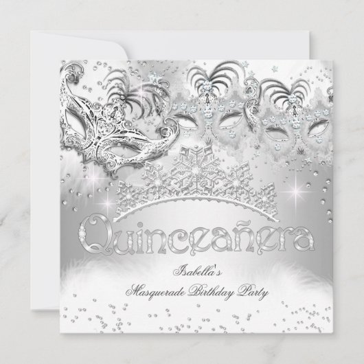 Quinceanera Silver Sparkle Masquerade Party 2 Kaart (Voorkant)