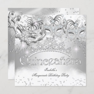 Quinceanera Silver Sparkle Masquerade Party 2 Kaart