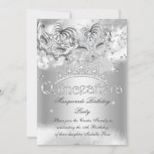 Quinceanera Silver Sparkle Masquerade Party Kaart (Voorkant)
