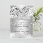 Quinceanera Silver Sparkle Masquerade Party Kaart (Staand voorkant)