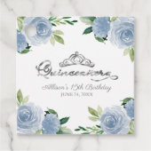 Quinceanera Silver Tiara Light Blue Floral Bedankjes Labels (Voorkant)