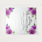 Quinceanera Silver Tiara Paarse Floral Backdrop Wandkleed (Voorkant (horizontaal))