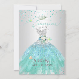 Quinceanera Silver Turquoise Glitter Gown Kaart