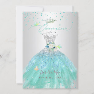 Quinceanera Silver Turquoise Glitter Gown Kaart