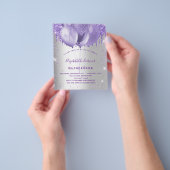 Quinceanera Silver violet budget uitnodiging Flyer (Hand)