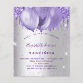 Quinceanera Silver violet budget uitnodiging Flyer (Voorkant)