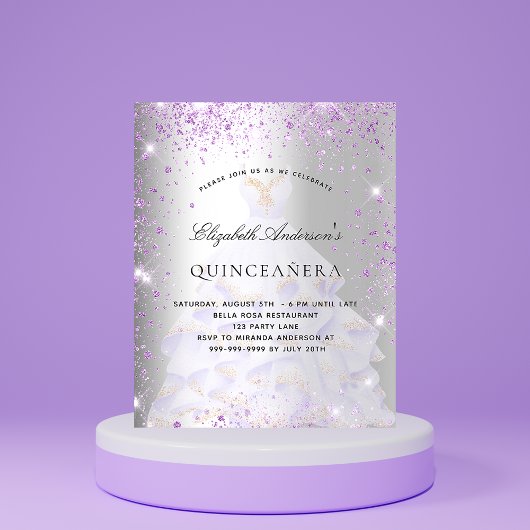 Quinceanera Silver violet jurk budgetuitnodiging Flyer