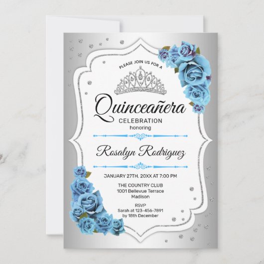 Quinceanera - Silver White Blue Kaart (Voorkant)