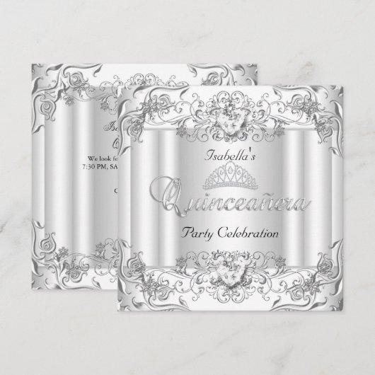 Quinceanera Silver White Diamond Tiara 15de partij Kaart (Voorkant / Achterkant)