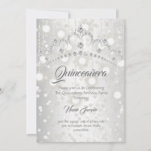 Quinceanera  Silver White Diamond Tiara Kaart (Voorkant)