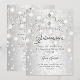 Quinceanera  Silver White Diamond Tiara Kaart