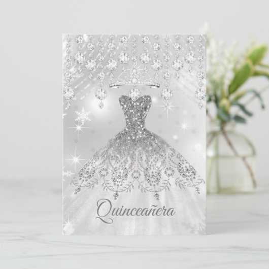Quinceanera Silver White dress 15e verjaardag Kaart (Staand voorkant)