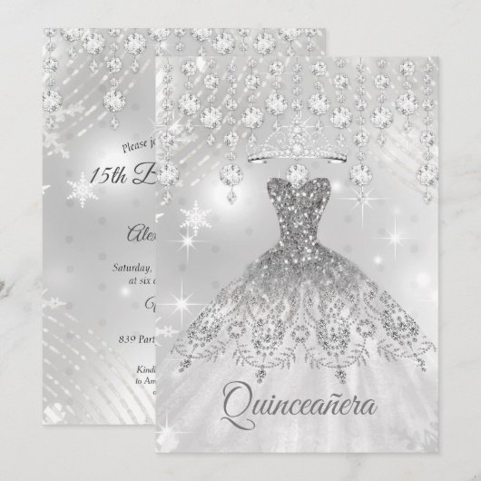 Quinceanera Silver White dress 15e verjaardag Kaart (Voorkant / Achterkant)