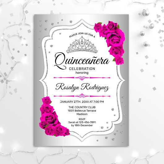 Quinceanera - Silver White Pink Kaart