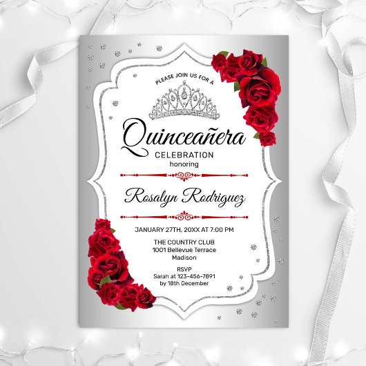 Quinceanera - Silver White Red Kaart