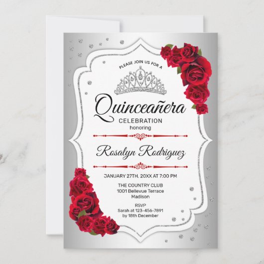 Quinceanera - Silver White Red Kaart (Voorkant)