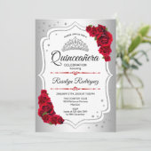 Quinceanera - Silver White Red Kaart (Staand voorkant)