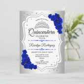 Quinceanera - Silver White Royal Blue Kaart (Staand voorkant)
