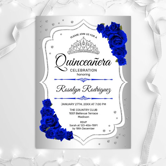 Quinceanera - Silver White Royal Blue Kaart