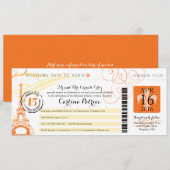 Quinceanera Sinaasappel & Geel Paris Boarding Pass Kaart (Voorkant / Achterkant)