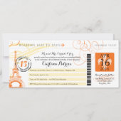 Quinceanera Sinaasappel & Geel Paris Boarding Pass Kaart (Voorkant)