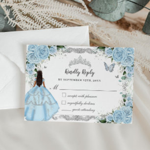 Quinceañera Sky Blue Bloemen Jurk Prinses RSVP Kaartje
