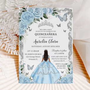 Quinceañera Sky Blue Bloemenjurk Prinses Zilver Kaart