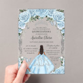 Quinceañera Sky Blue Floral Dress Tan Princess  Acryl Uitnodigingen (Insitu (Draagbaar))