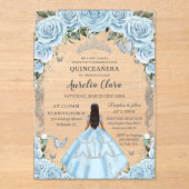 Quinceañera Sky Blue Floral Dress Tan Princess  Acryl Uitnodigingen (Voorkant)