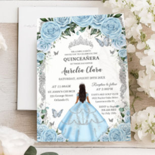 Quinceañera Sky Blue Floral Gown Prinses Zilver Kaart