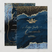Quinceanera Slate Blue Agate Faux Gold Dust Kaart (Voorkant / Achterkant)