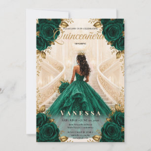 Quinceanera Smaragd en Gouden Uitnodiging