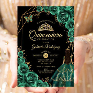 Quinceanera Smaragd Goud Jurk Bloem Kaart