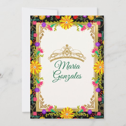 Quinceanera Smaragd Groen Kleurrijke Bloem Verjaar Kaart (Achterkant)