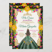 Quinceanera Smaragd Groen Kleurrijke Bloem Verjaar Kaart (Voorkant / Achterkant)